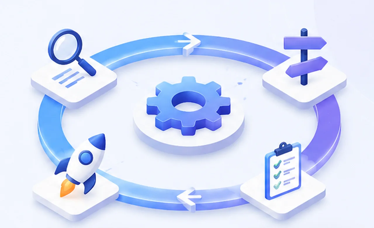 Circular workflow showing understand, route, define and deliver